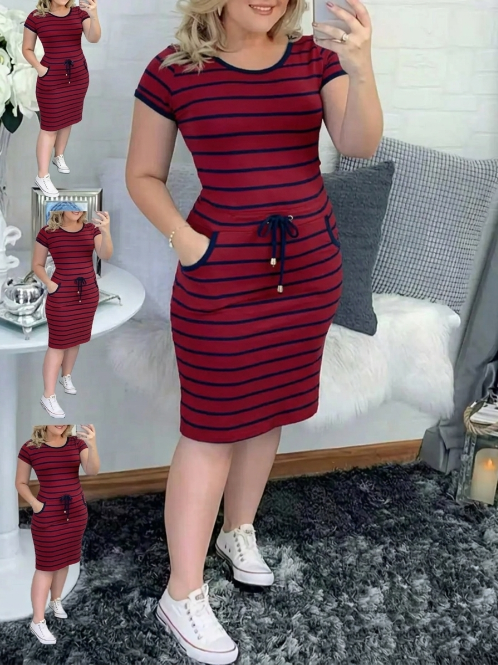 Classic Plaid Bodycon Pocket Dress