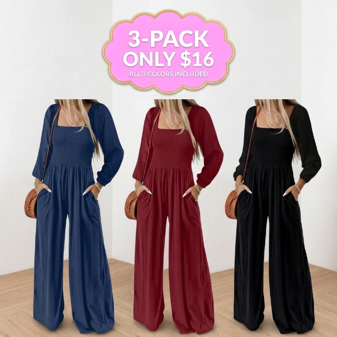 🌿 Women's Long Sleeve Wide Leg Casual Jumpsuit