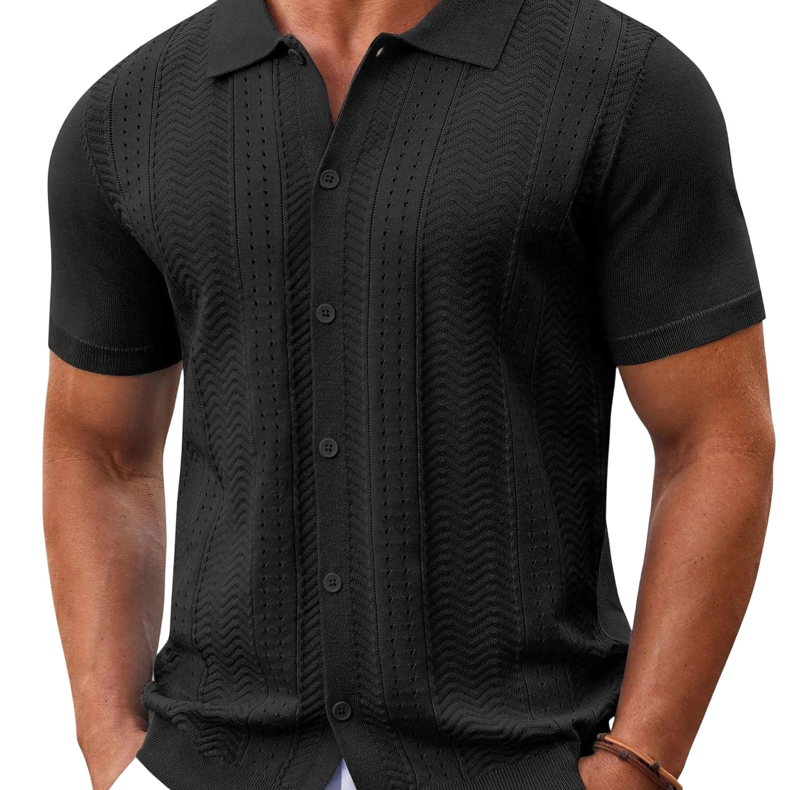 Men's Short Sleeve Knit Button Down Shirt
