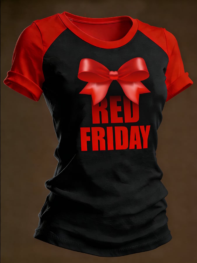 Women's Casual Red Friday Print Short-Sleeve T-Shirt