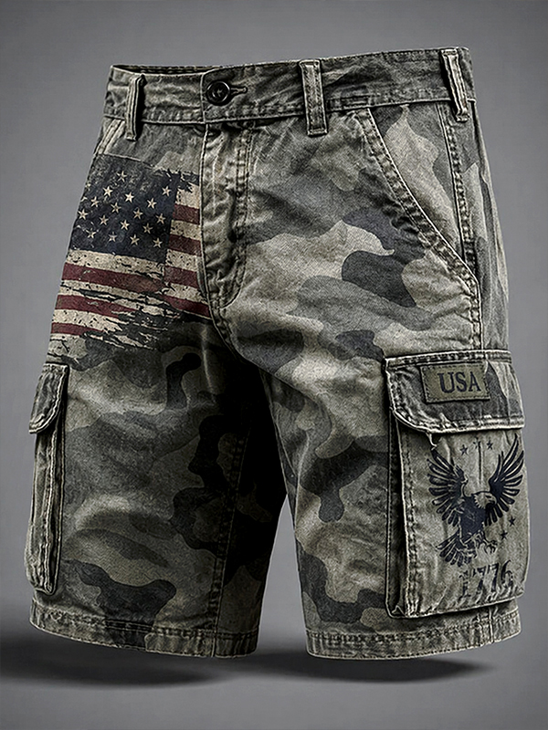 Men's American Anniversary Retro Camo Art Print Casual Shorts