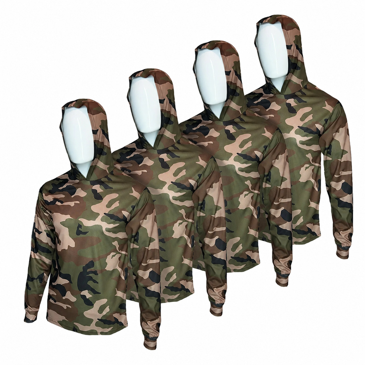 4 SHIRT PACK Hi Visibility ultra light weigh Long sleeve hoodie shirt / 100 % polyester birdeye Fabric for quick dry AVAIALBE IN VARIOUS COLORS