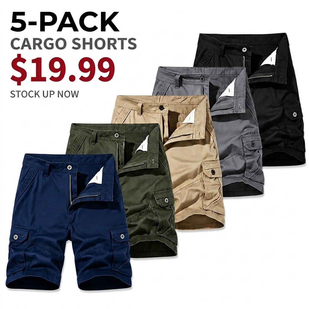 Summer Clearance🔥5-Pack Men's Summer Cargo Shorts – Loose Fit Multi-Pocket Shorts