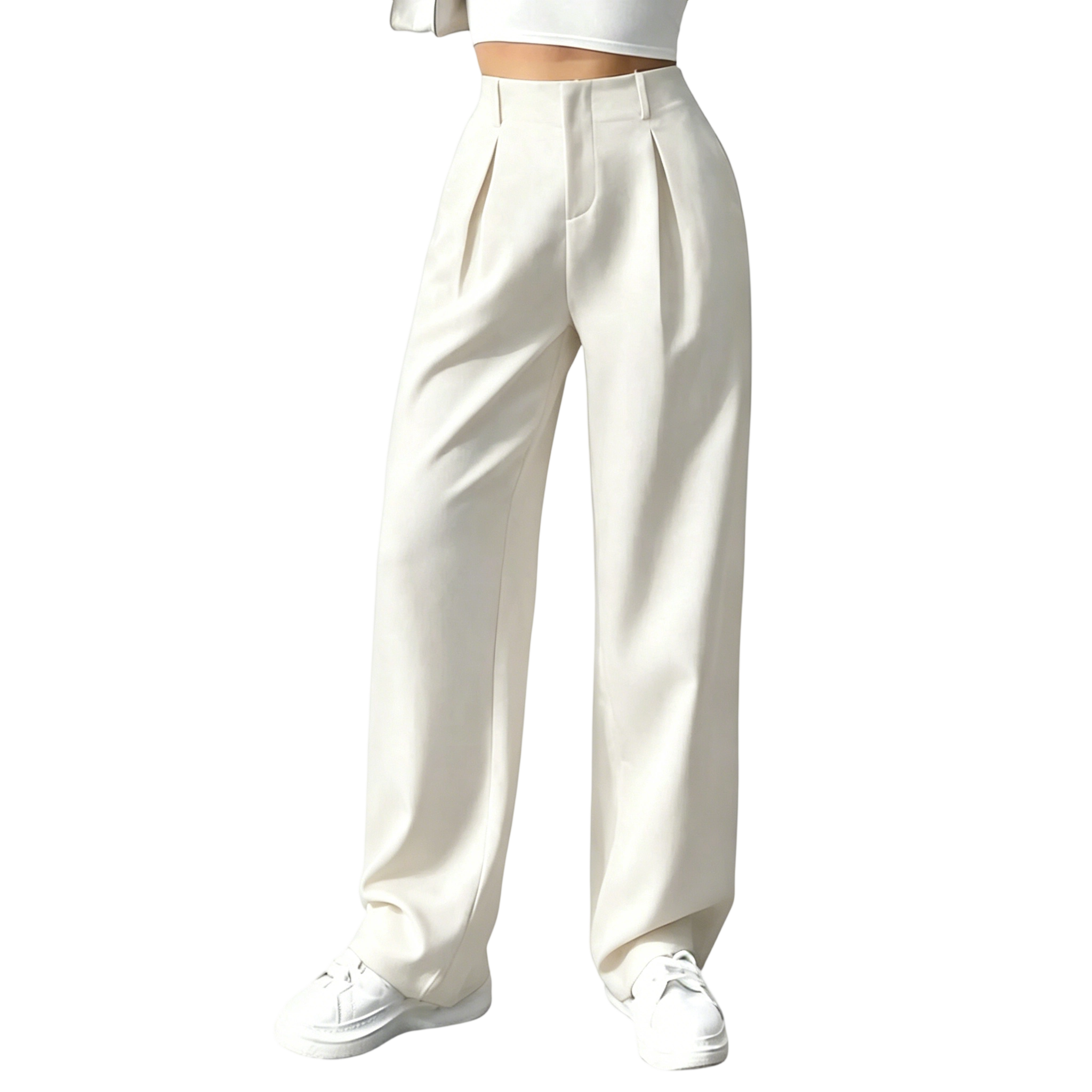 Women's Solid-Color Pleated Wide-Leg Pants with Pockets