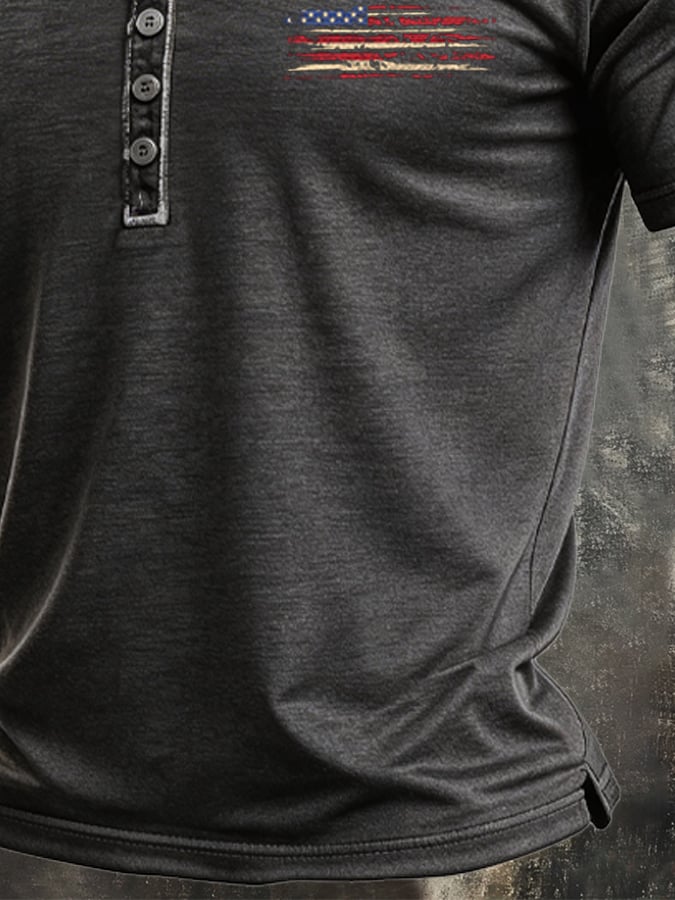 Men's Vintage Slub Cotton 100% Pure Cotton Stretch Short-Sleeve Henley T-Shirt