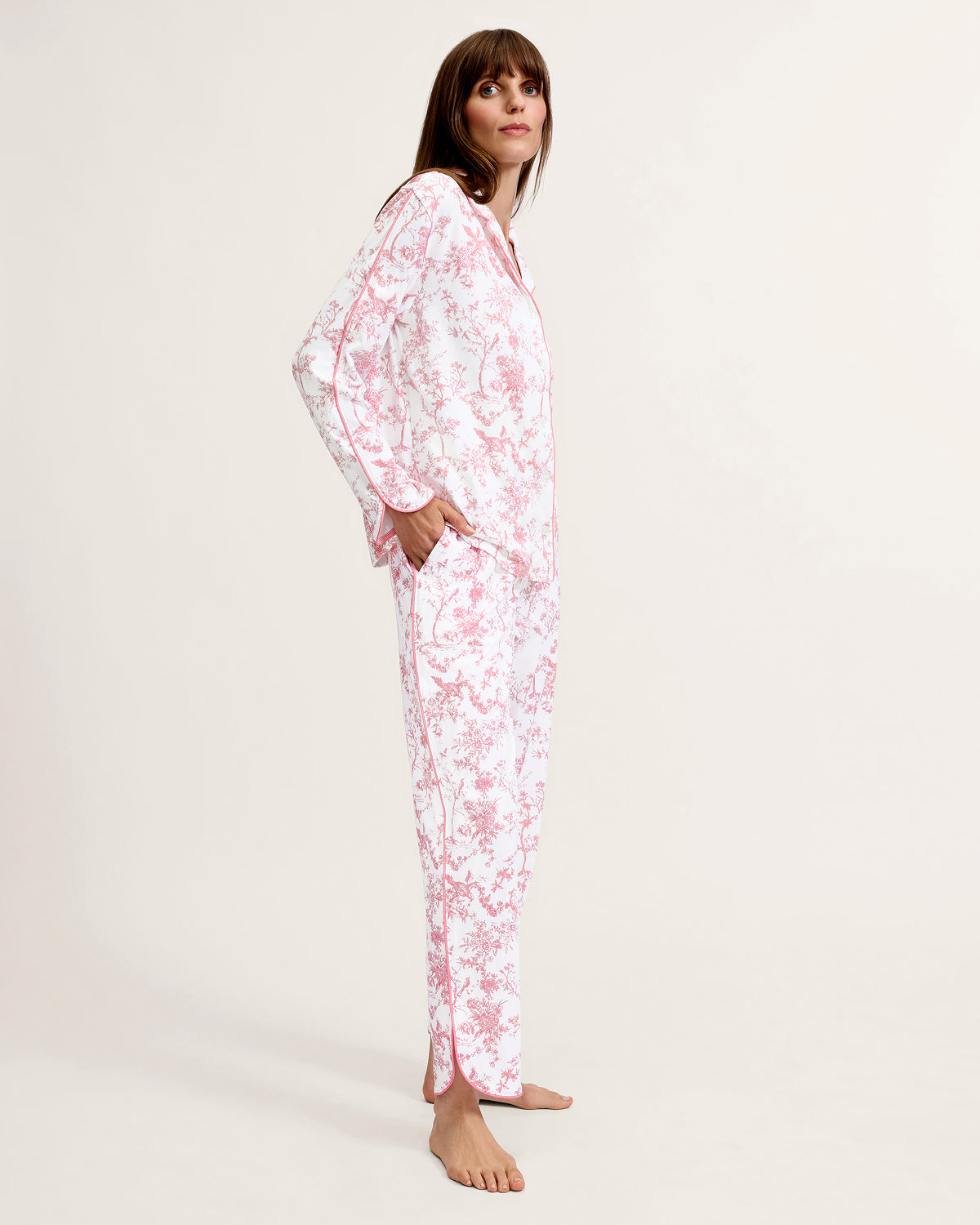 The Margaux Pima Pajama Set in Pink Timeless Toile