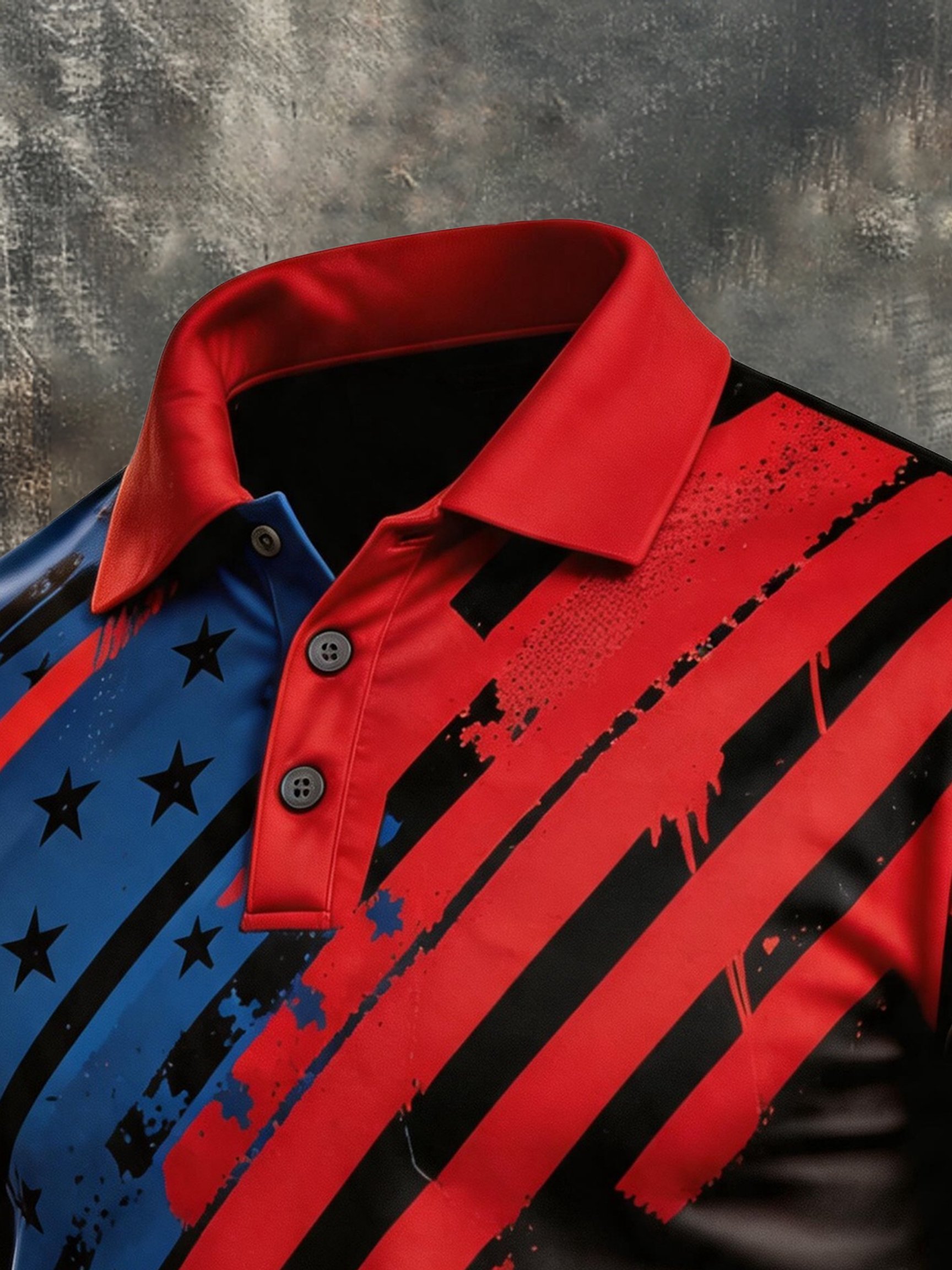 Men's Retro Patriotic Color-Block Short-Sleeve Polo Shirt