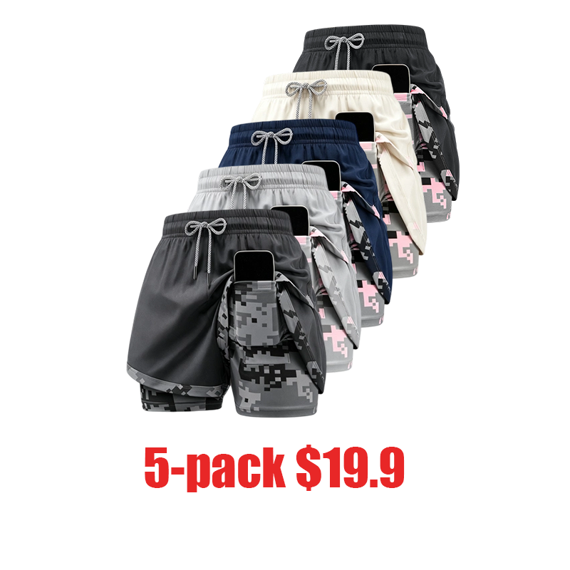 Women's 5-Pack 2-in-1 Camouflage Lined Running Shorts – Quick-Drying Anti-Chafing Sports Shorts for Gym, Yoga & Outdoor Workouts