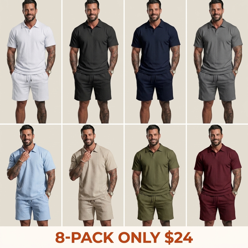 Men's Solid-Color Polo Shirt and Drawstring Shorts Set