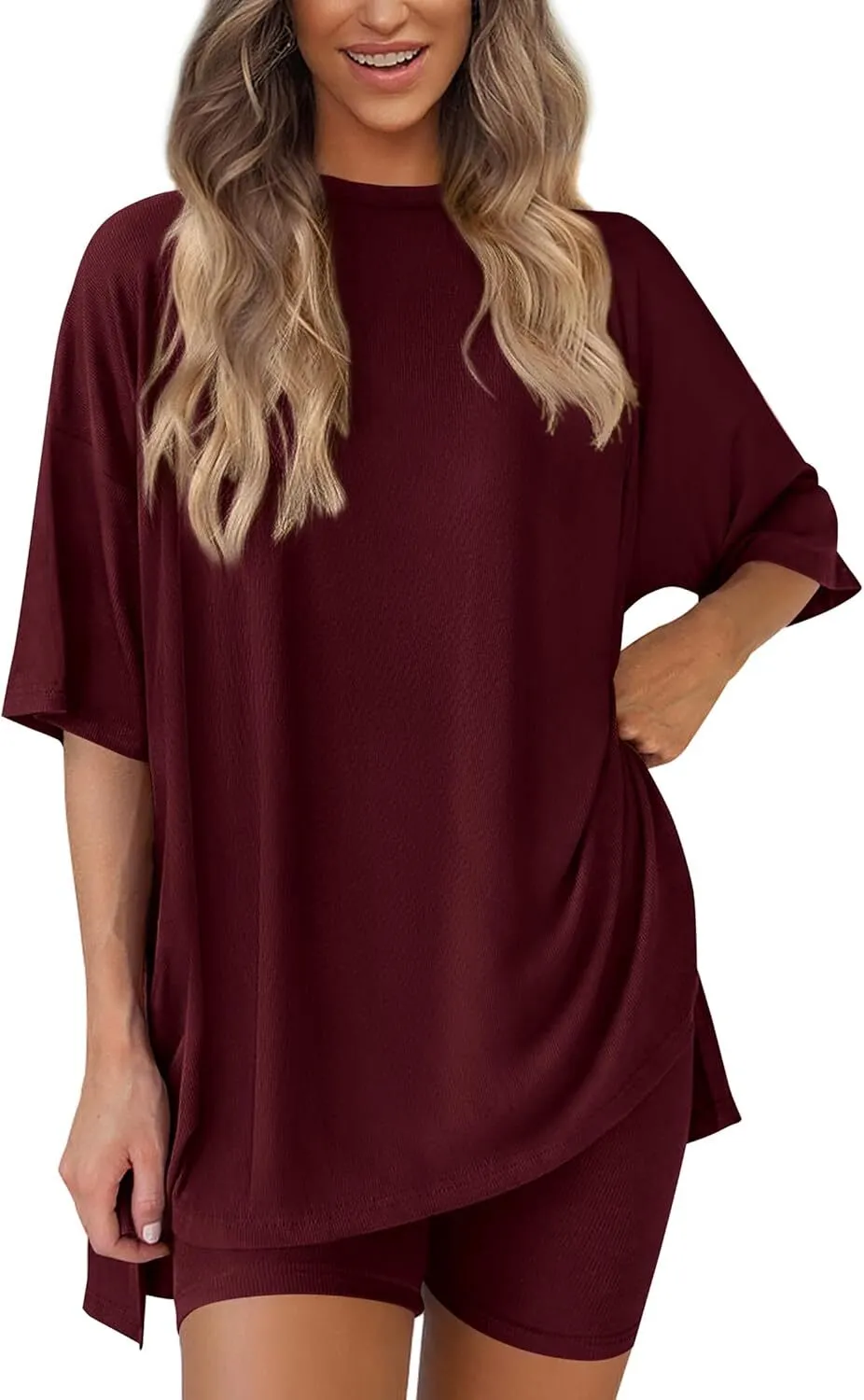 🔥Special Sale❤️Women's Two Piece Lounge Set 2026 Summer Casual Oversized Shirts  Biker Shorts Matching Airport Travel Outfit