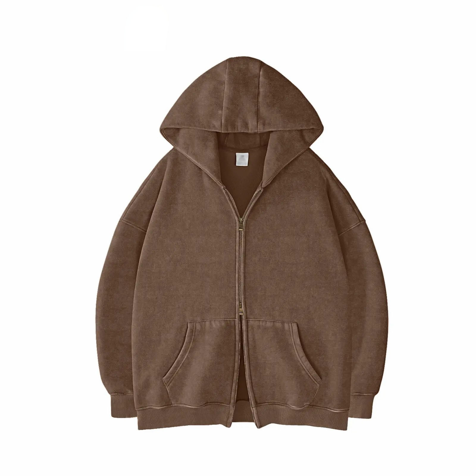 Unisex Acid Wash Oversized Zip-Up Hoodie – Heavyweight Fleece Cotton Sweatshirt