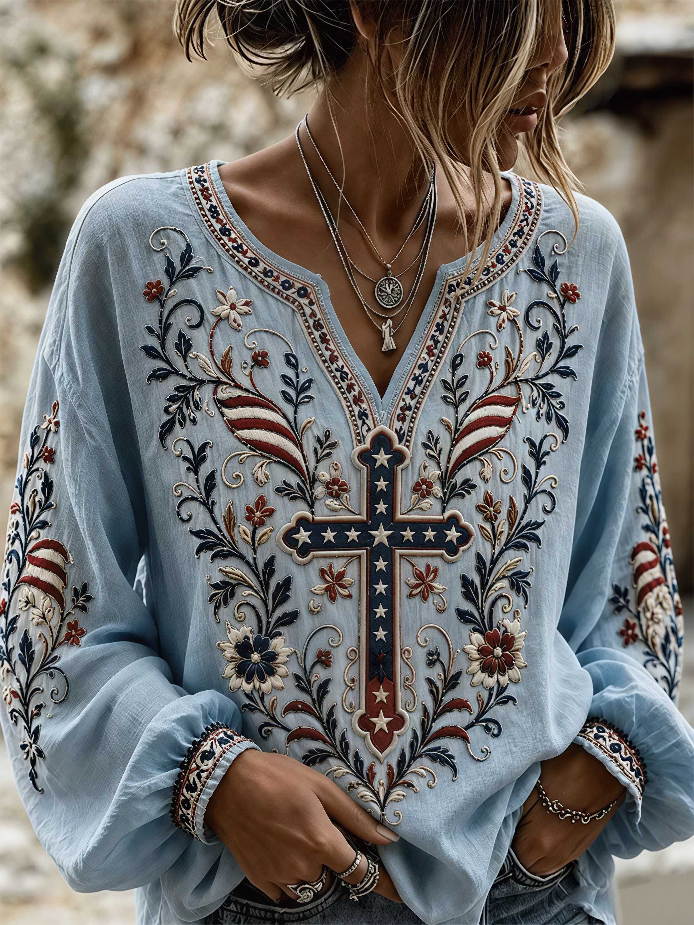 Women's Casual Faith Floral Graphic Print Blouse Shirt