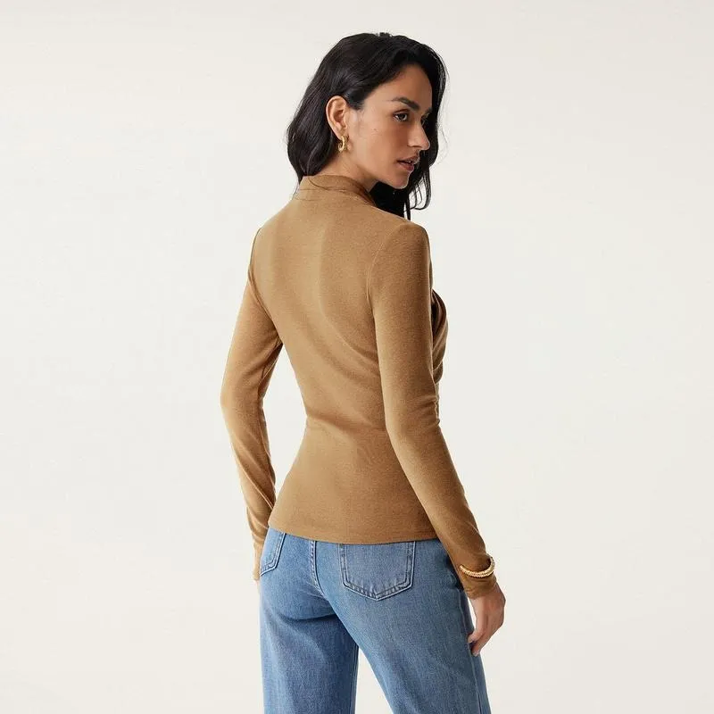 Women's cross-neck long-sleeved top