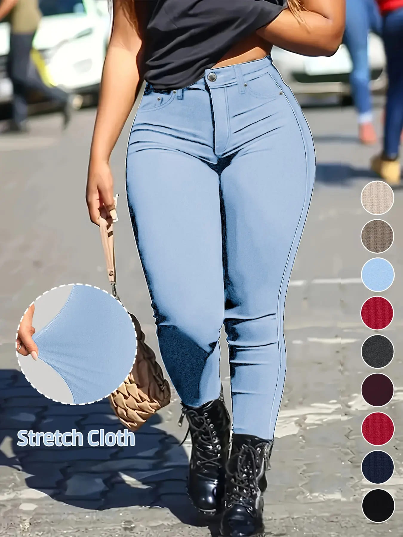 Women's Button-Fly Skinny Pants with Pockets
