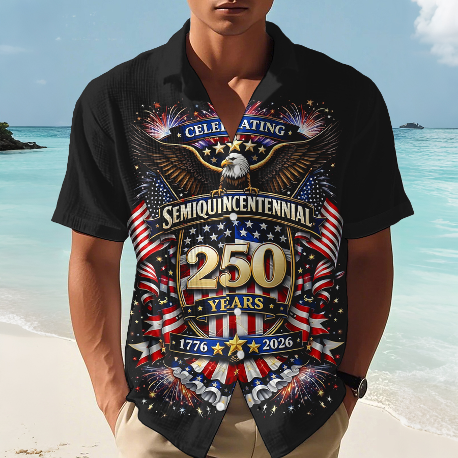 Men's Hawaii Vacation United States Independence Day Printed Casual Shirt