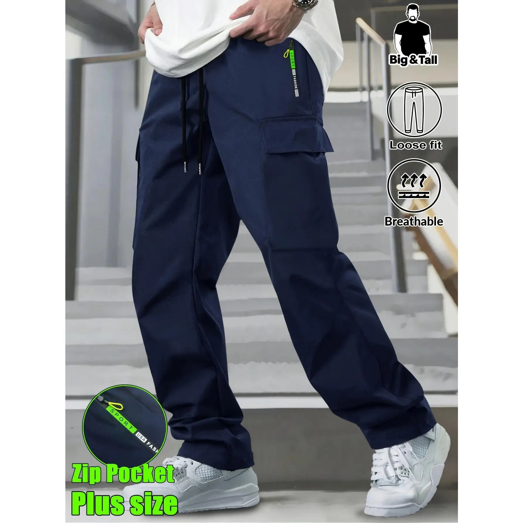 Men's Plus-Size Loose-Fit Cargo Pants