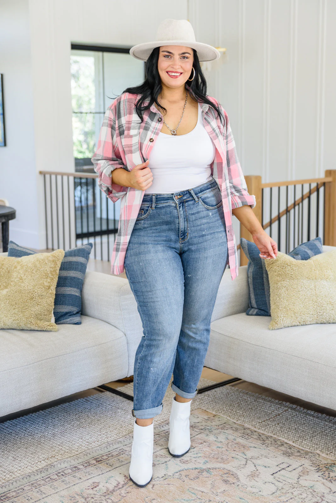 Hi Rise Bleach Splash Boyfriend Jeans