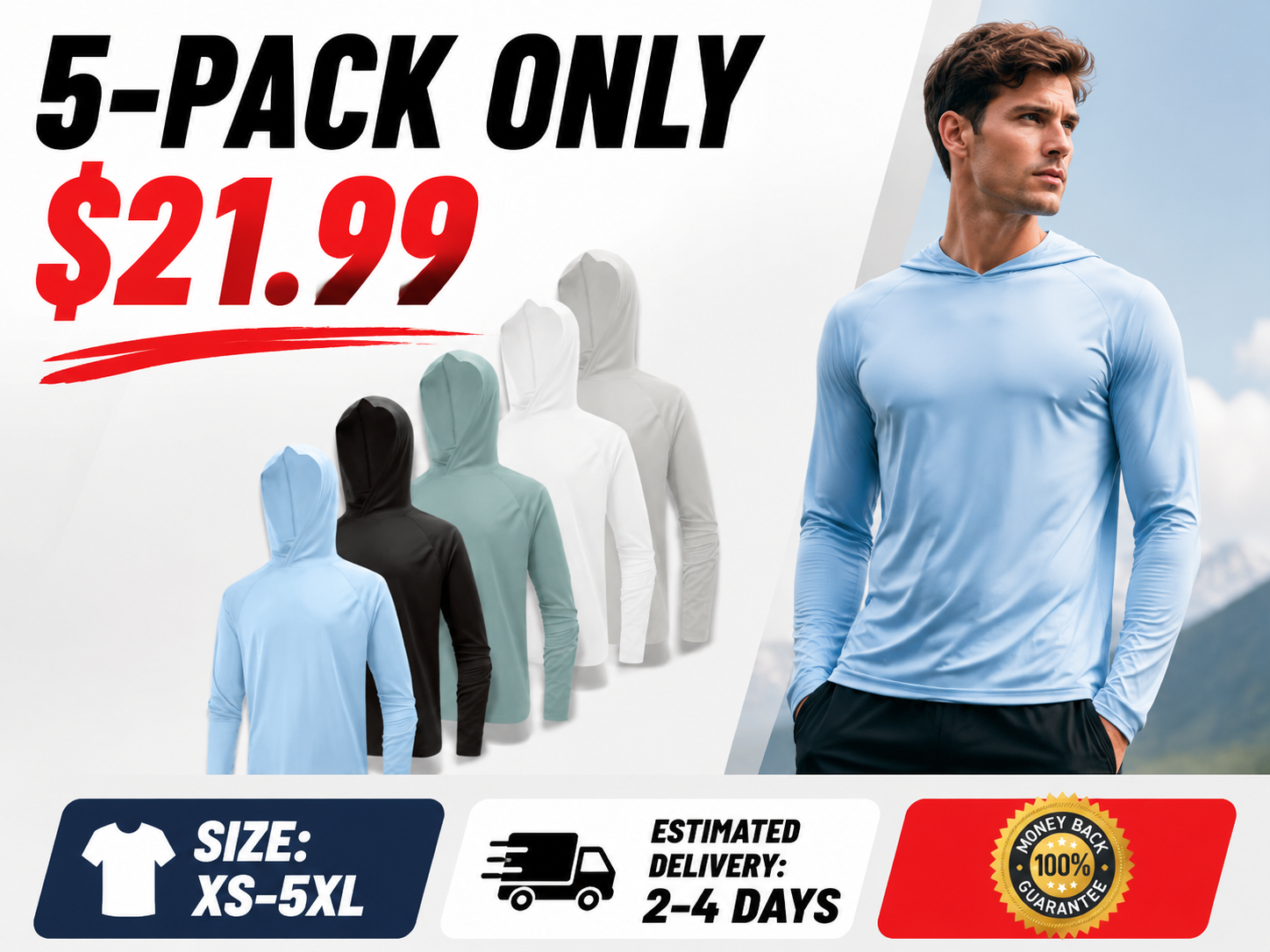 Men's Quick-Drying Athletic Shirt 10-Piece Set — Long-Sleeve Hooded Fishing Shirts & Gym Tops