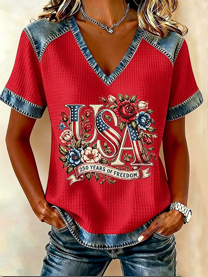 Women's 250th Anniversary Freedom Flower Art  Print   Shirt