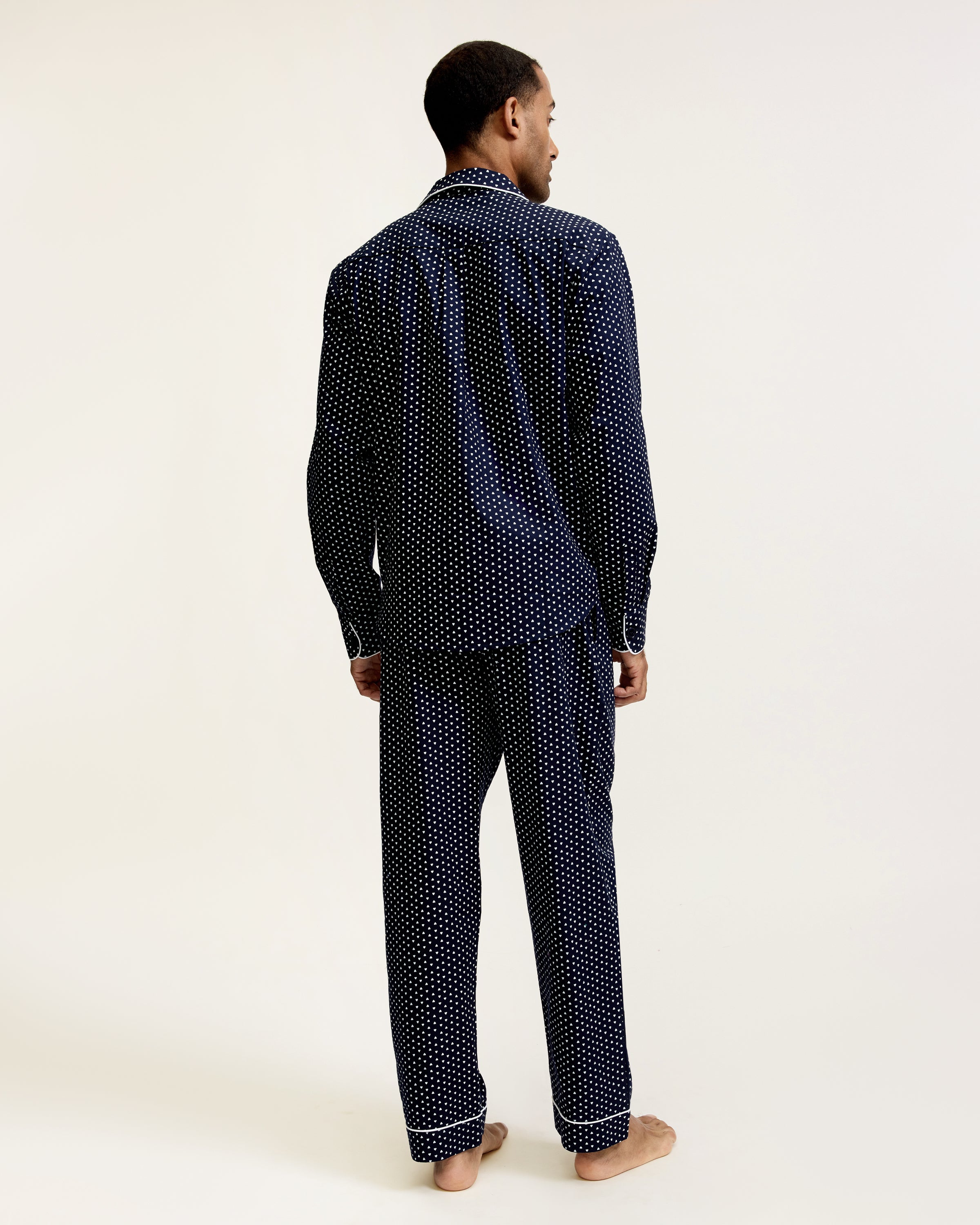 Men's Twill Pajama Set in Midnight Hearts