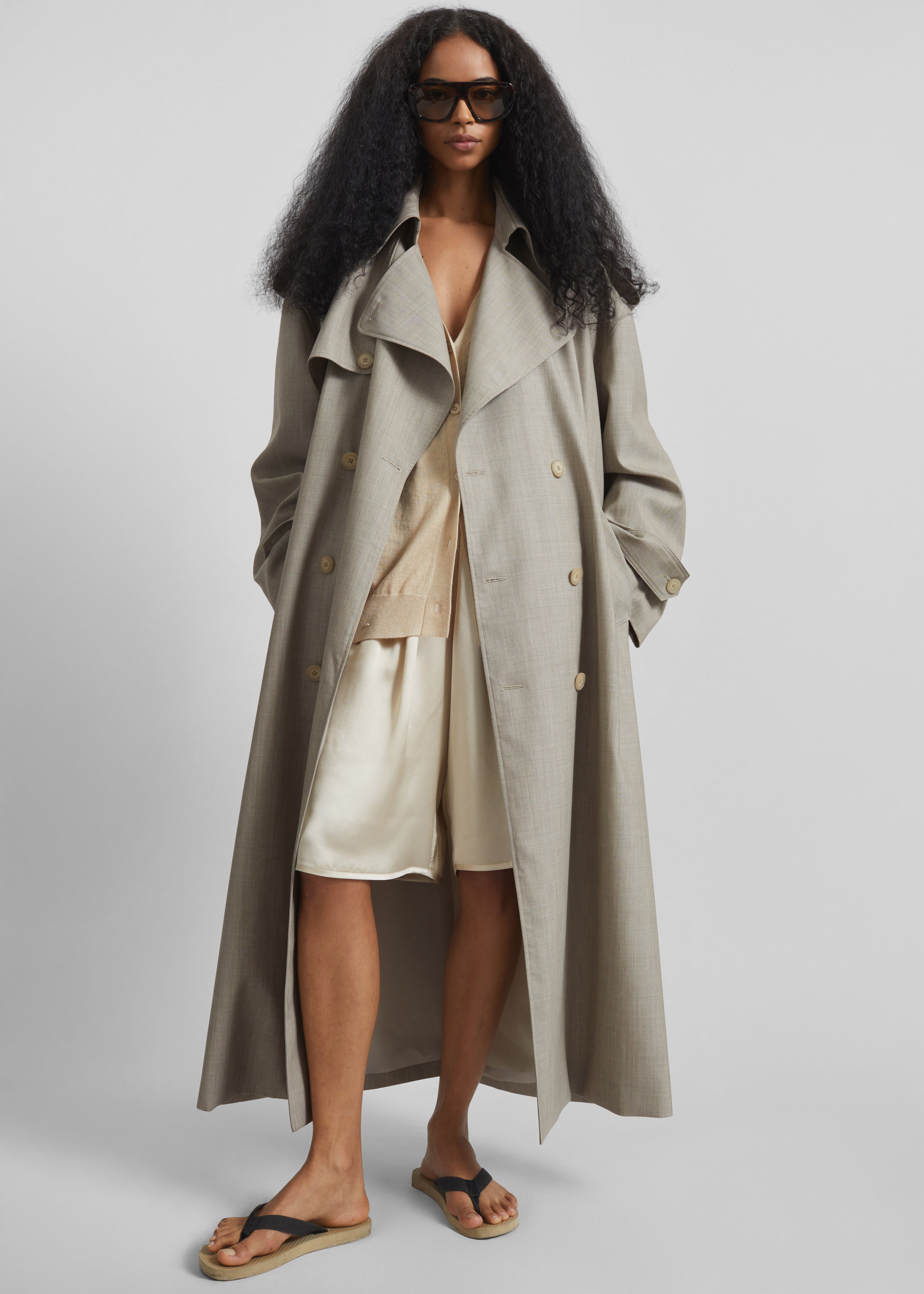 Dursley Oversized Trench Coat - Beige Melange