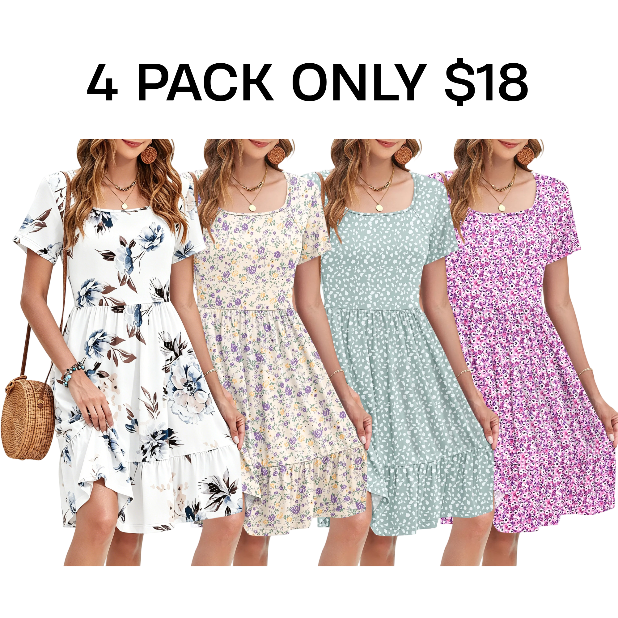 Women Square Neck Ditsy Floral Dress
