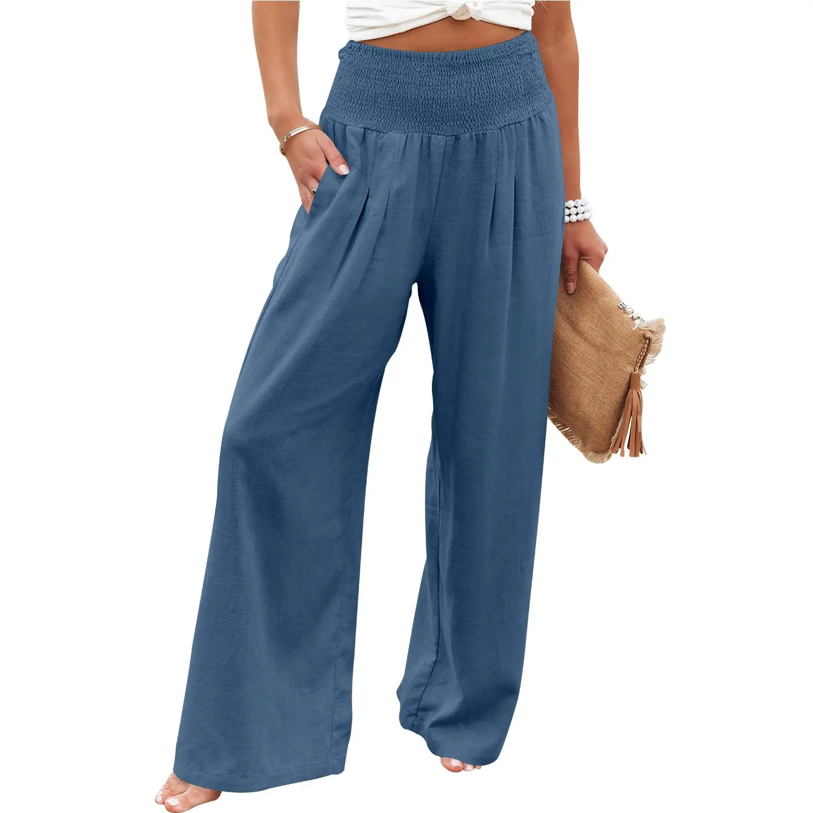 Women's wide-leg linen trousers