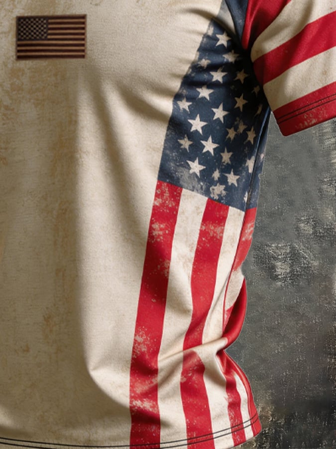 Men's Retro Independence Day Patriot Crew Neck T-Shirt