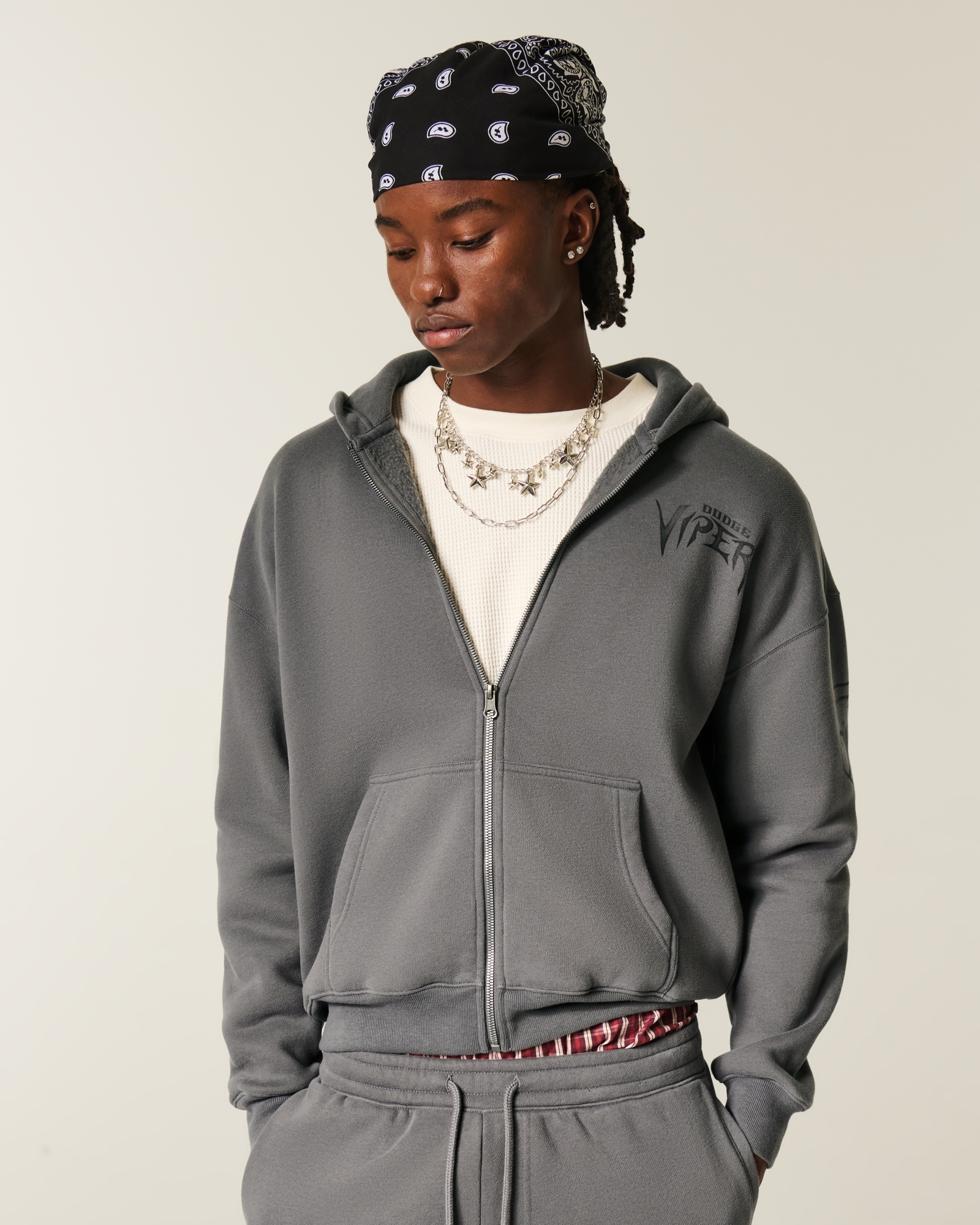 Boxy Dodge Demon Graphic Zip-Up Hoodie