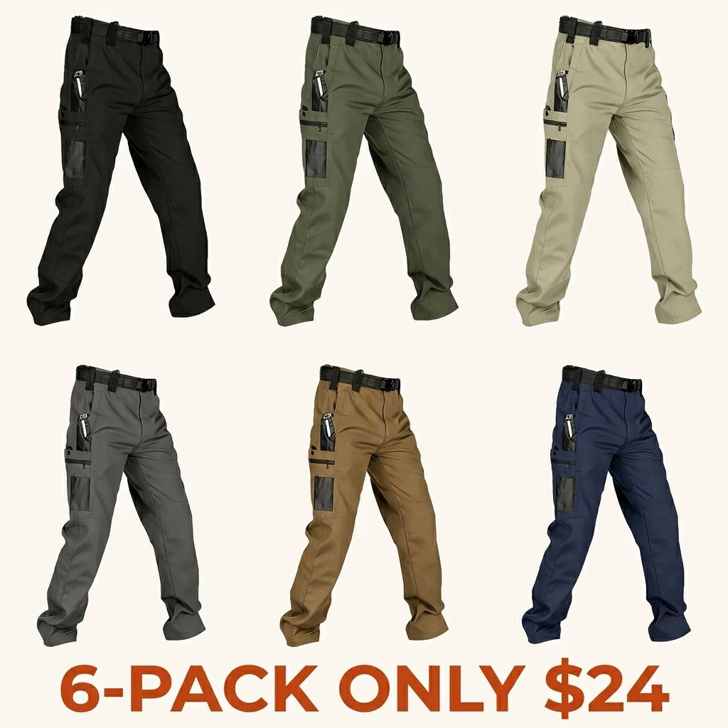 Men's Solid-Color Waterproof Tactical Cargo Pants — Belt Included, Multi-Pocket Design, Durable Outdoor Hiking & Casual Trousers