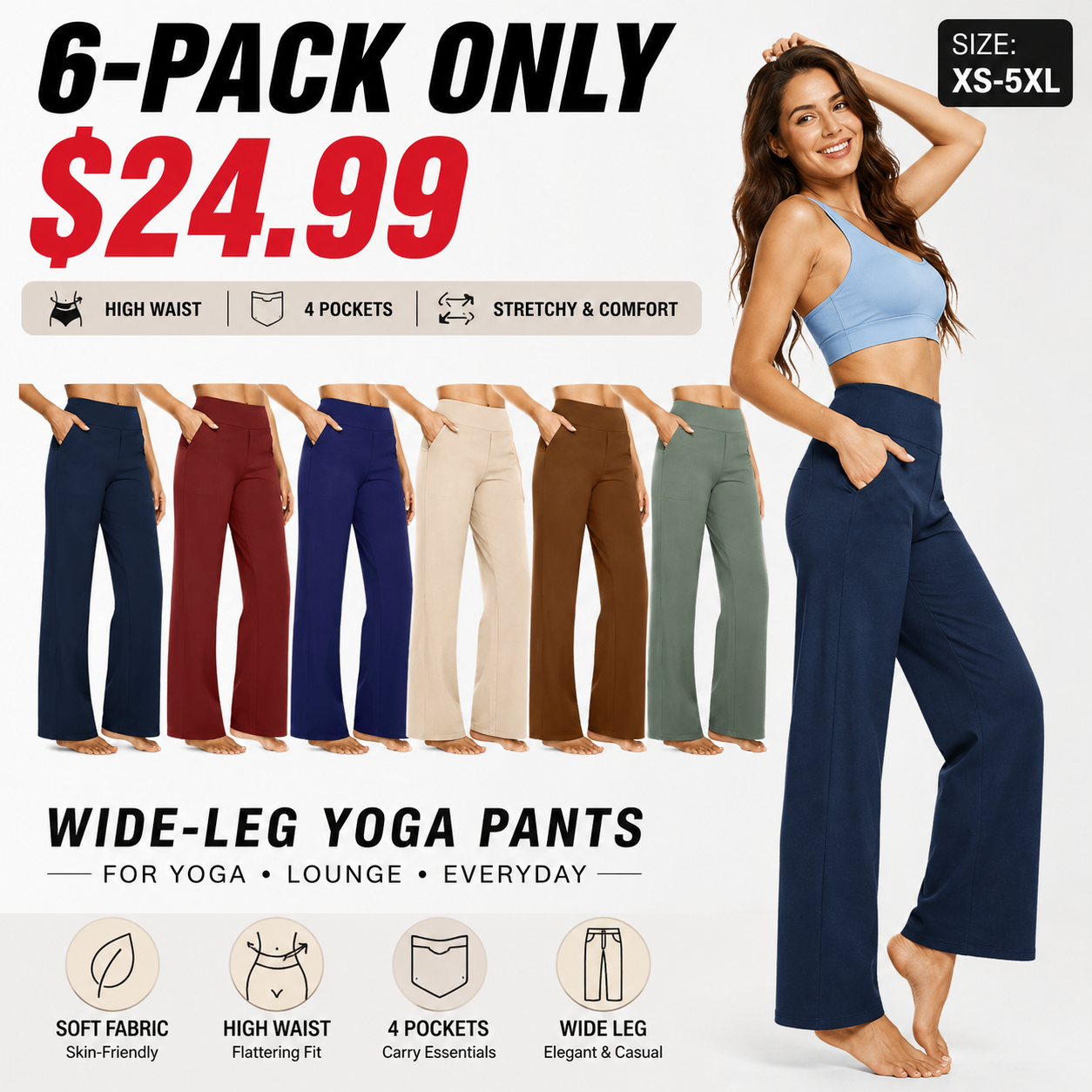 Women's High-Waisted Wide-Leg Yoga Pants—Soft, Stretchy, and Casual