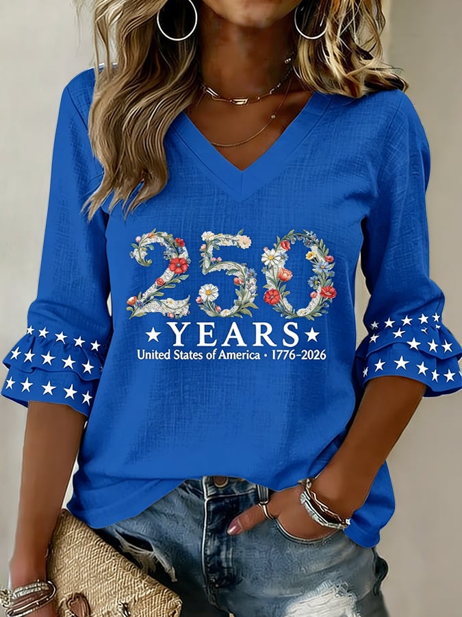 Women's 250 Years Of Freedom Flower Art Print  Top
