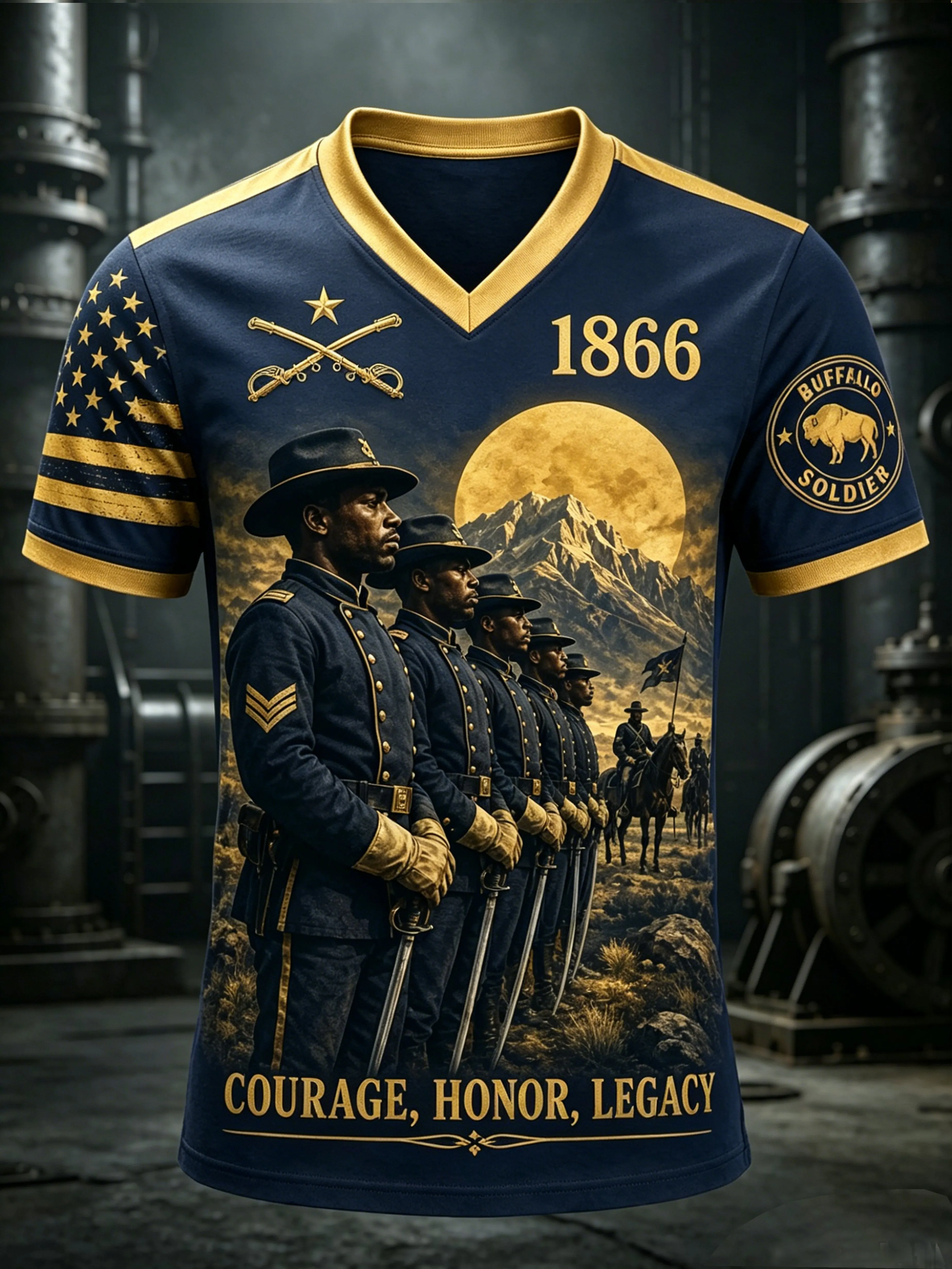 Men's Juneteenth Buffalo Soldier Cycling Art Print Top