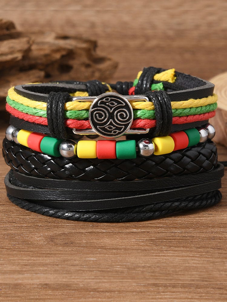 ✊🏾Black-Owned✊🏾Red Yellow Green Braided Leather Bracelet