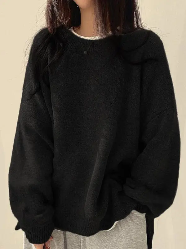 Women's Drop Shoulder Split Hem Sweater