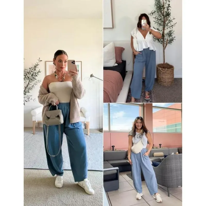 Women's Baggy Wideleg Pants Casual Elastic Waisted Palazzo Harem Pants
