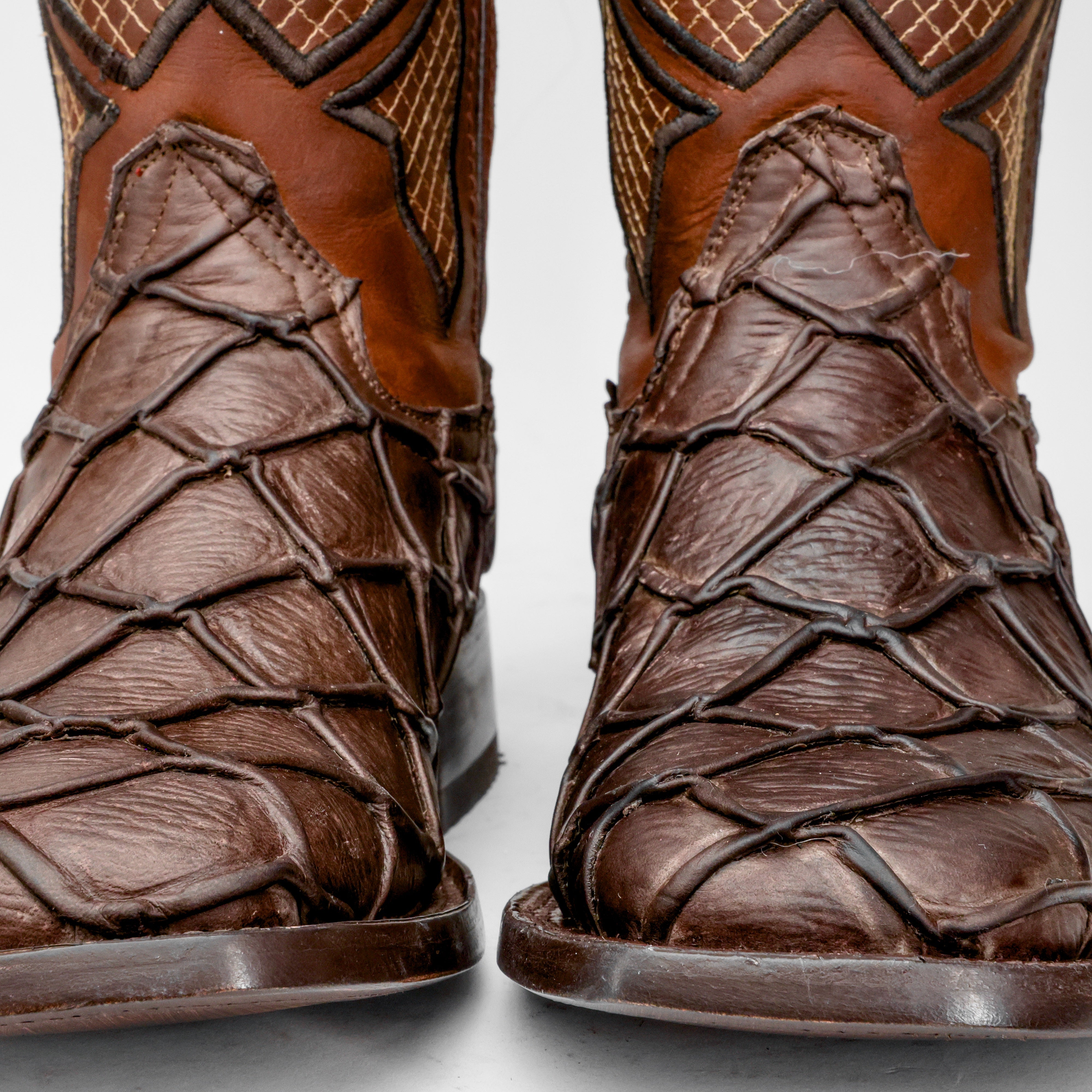 Matte Chocolate Brown Pirarucu Leather Boots - Square Toe