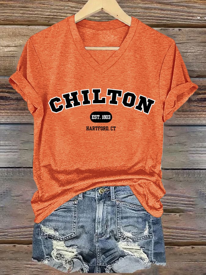 🔥HOT SALE🔥V-Neck Retro Chilton Prep School Est. 1803 Hartford, Ct Print T-Shirt