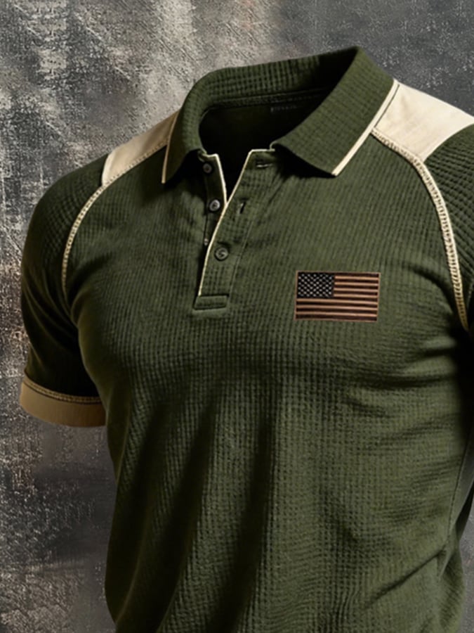 Men'S Retro Waffle-Knit Short-Sleeve T-Shirt With Contrast Patriot Design