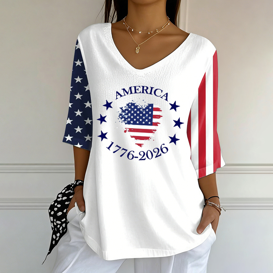 Women'S V-Neck Casual Cotton And Linen T-Shirt