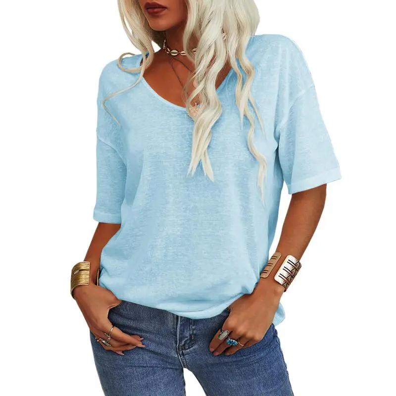 Women's Soft Solid Color Vneck Tshirt (Less than $3 each!)
