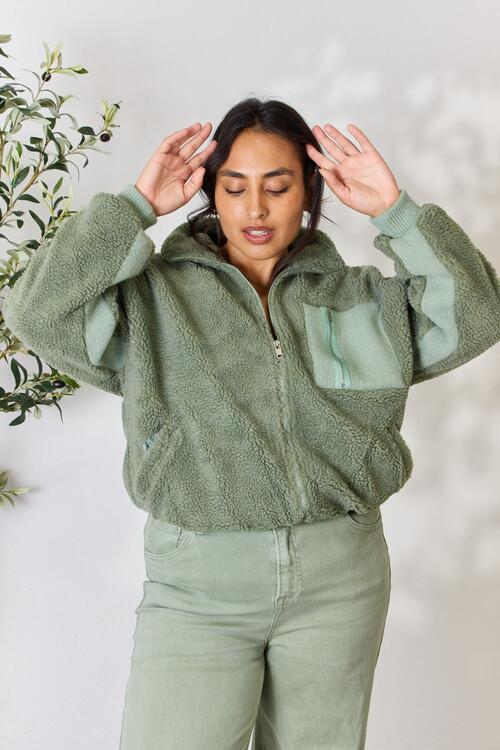 Full Size Zip Up Collared Neck Jacket