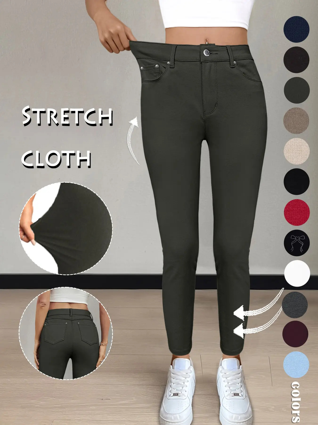 Women's Solid-Color Button-Pocket Fitted Athletic Pants