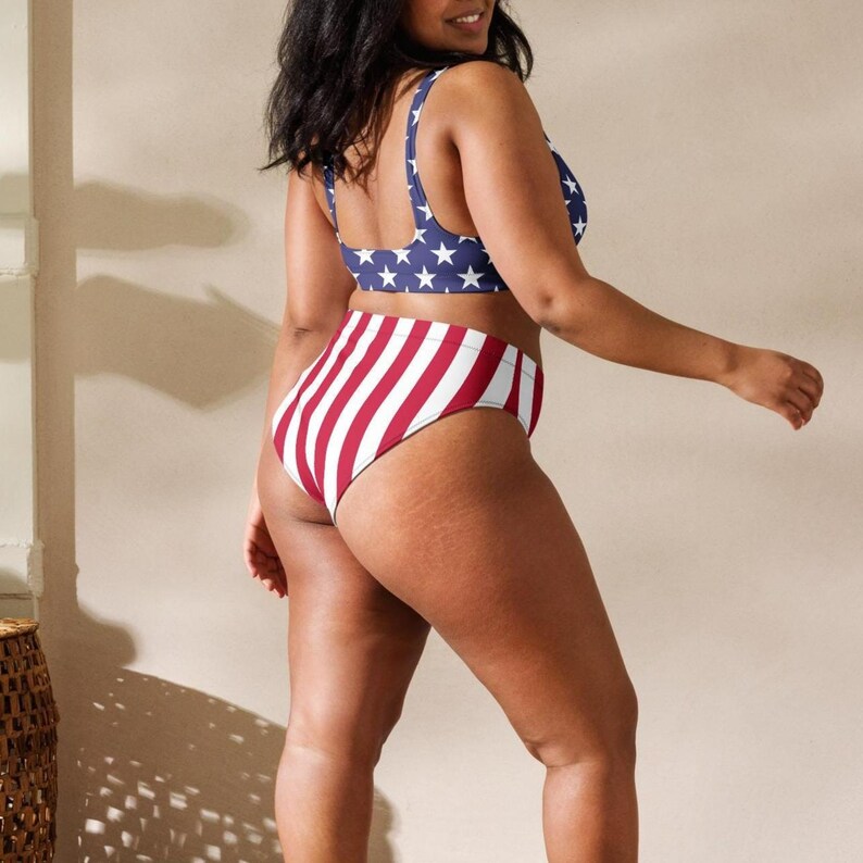 Women's American Flag Inspired Recycled High-waisted Bikini, 4th of July Swimsuit