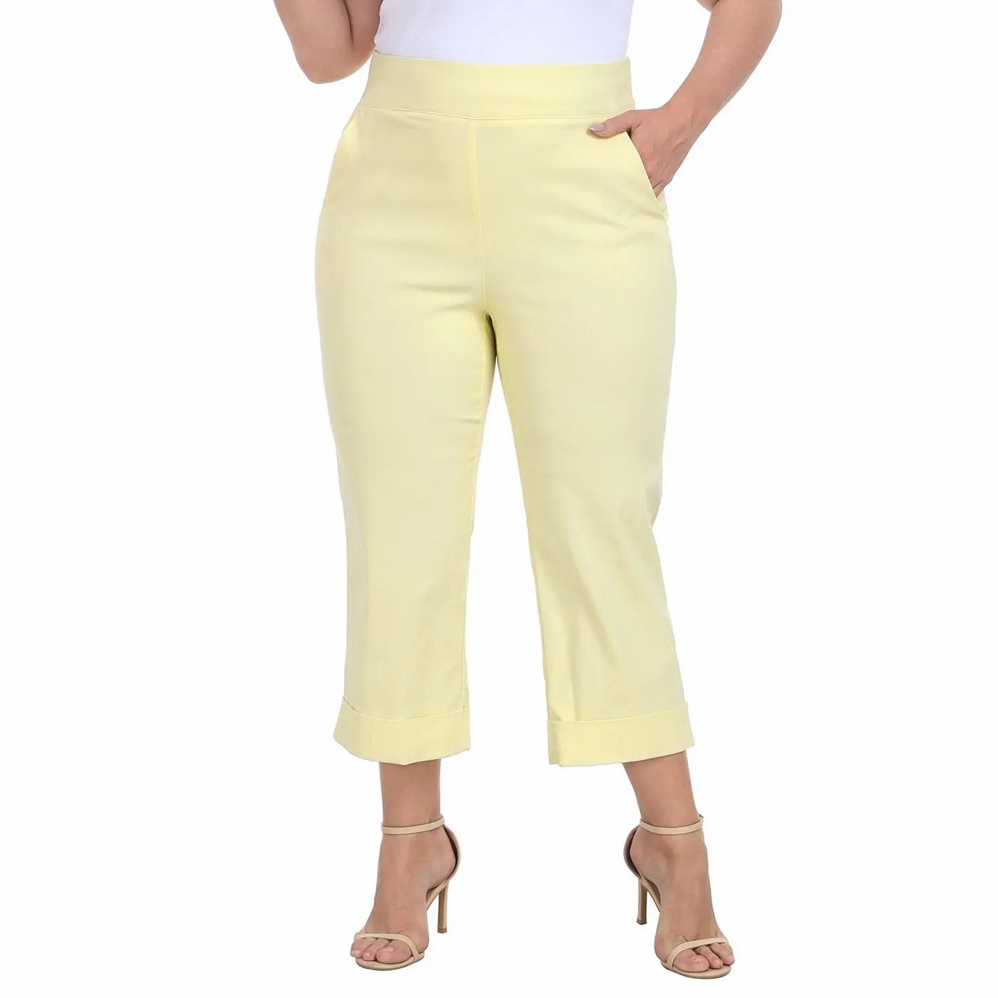 Women’s Plus Size Pull-On Tummy Control Capri Pants – Lightweight Everyday Comfort