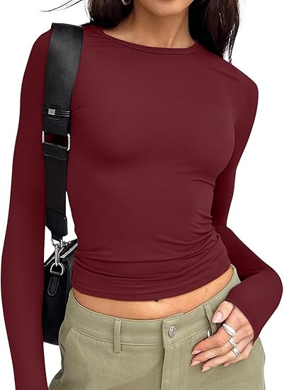 【Limited time deal】Women's Undershirt Long Sleeve SlimRound Neck Slim Fit Streetwear Basic Minimalist Womenswear Top