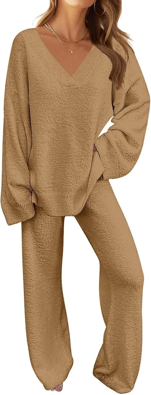 Women's Lounge Sets 2025 Fall Fashion 2 Piece Outfits Sweater Pajama Set