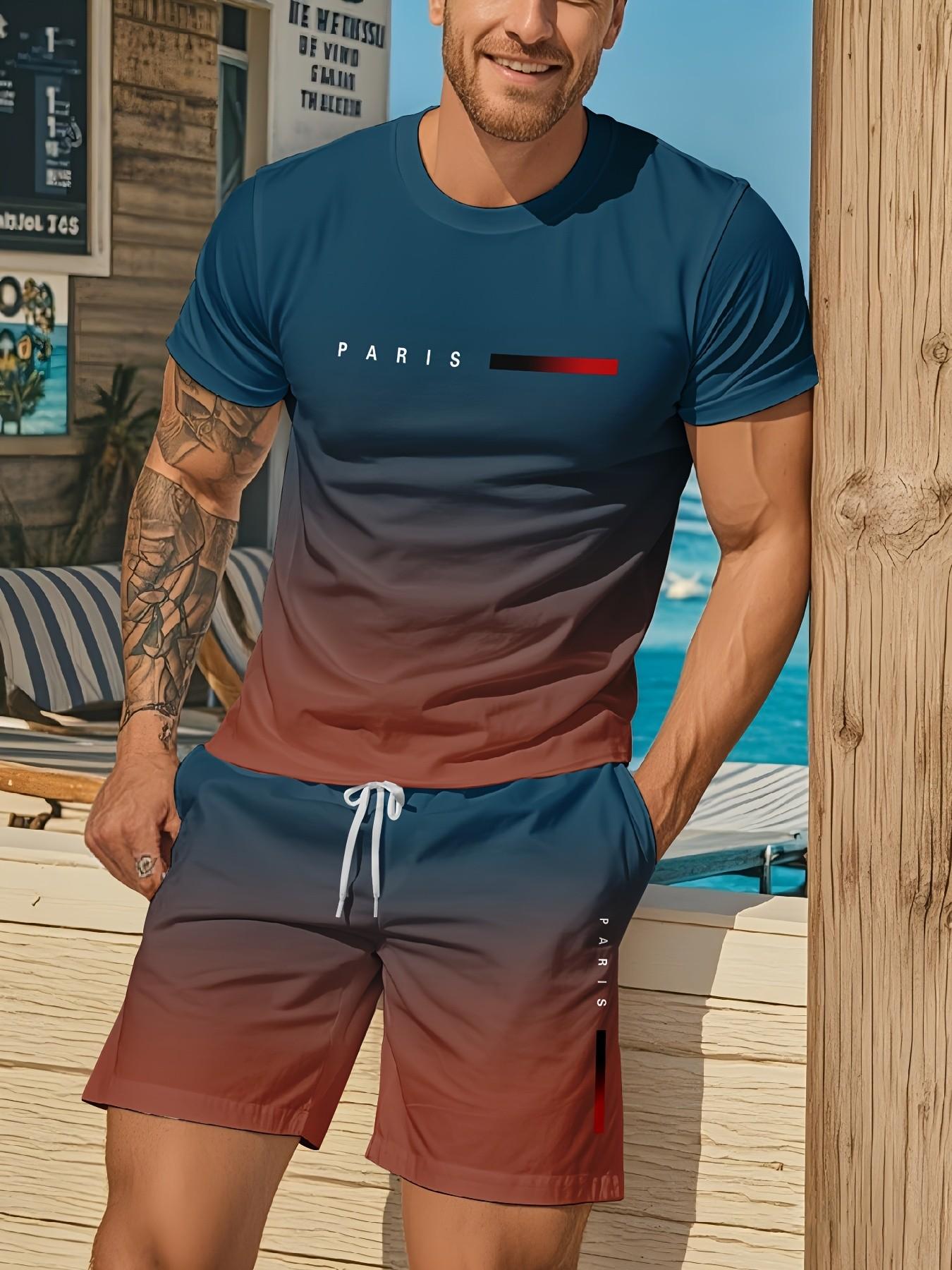 Men's Gradient Short-Sleeve Gym Set