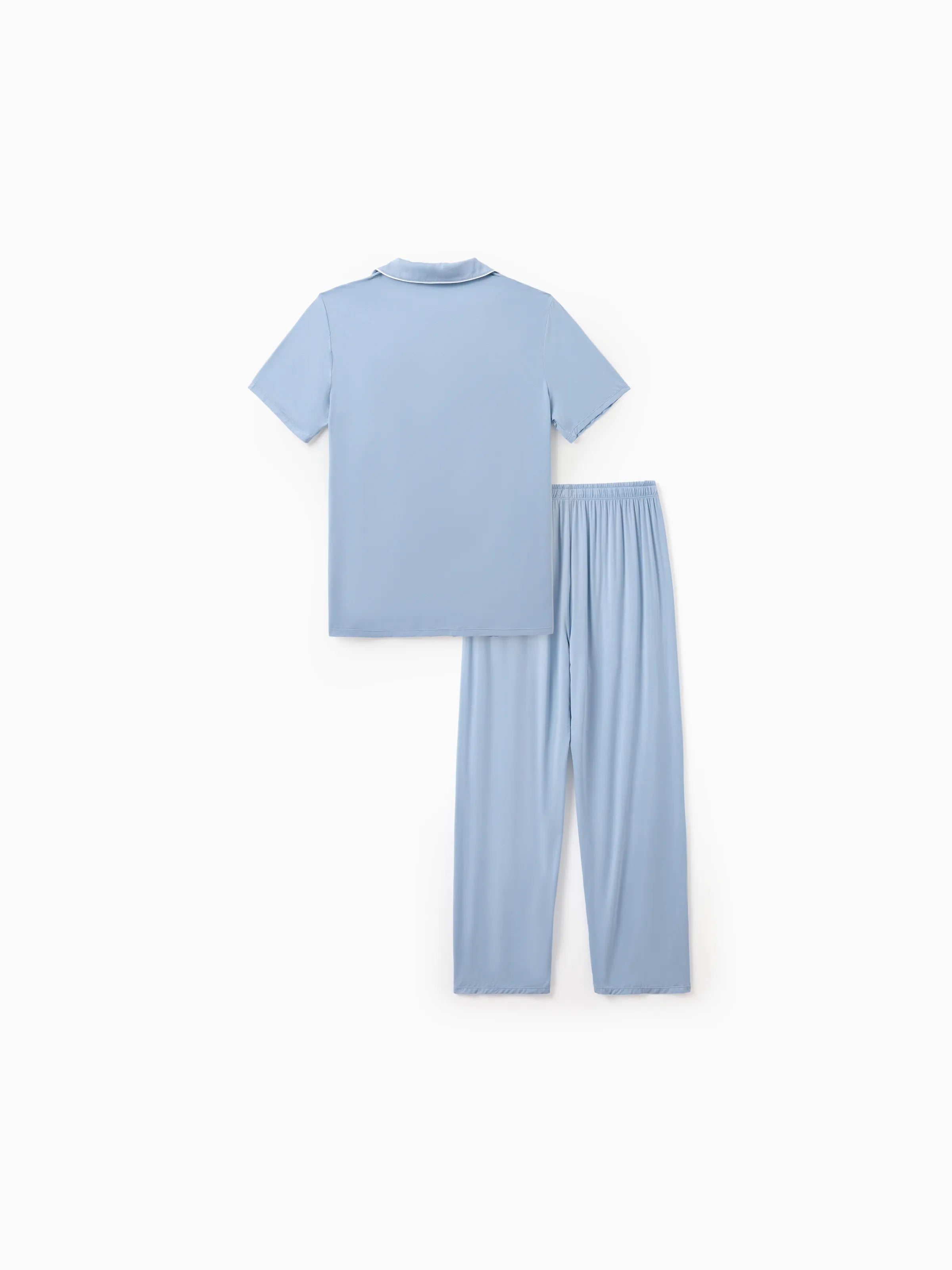 Family Matching Bamboo Pajamas Soft Bamboo Viscose PJs for Men Women Kids Toddler Baby, Classic Blue Short-sleeve Sleepwear with Button-Down Shirt and Pants Blue grey