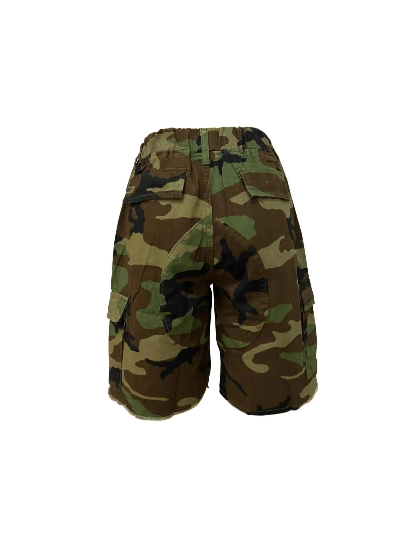 Women's Camo Print Elastic Waist Cargo Shorts with Pockets